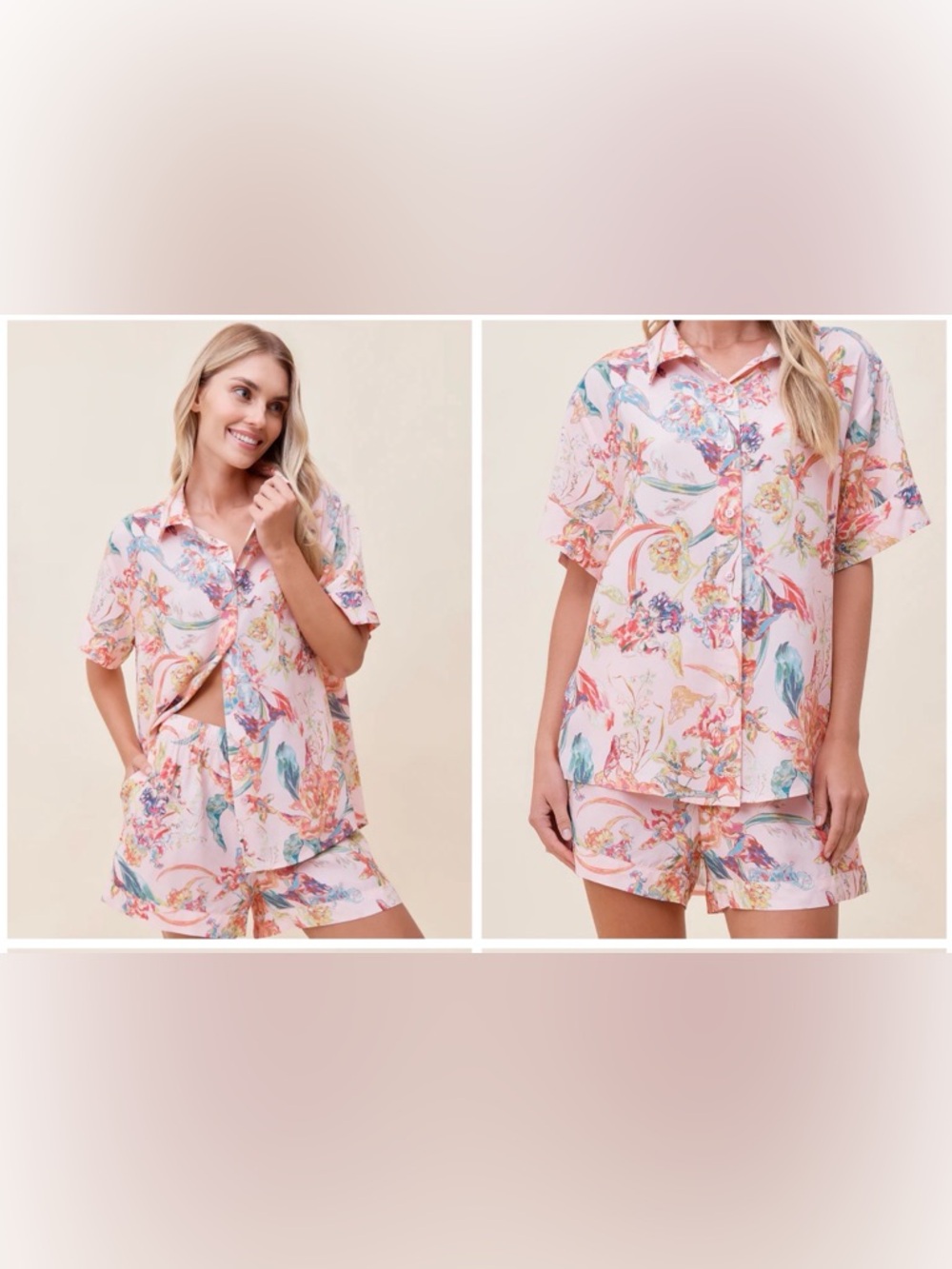 Floral Pink Short-Sleeve Sleep Set - Papinelle Sz M Bailey Boxer PJ set